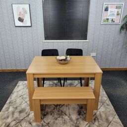KOSY KOALA Oak Effect Dining Table Set With 2 Black Velvet Chairs & 1 Bench Dining Room Furniture in Beige - thumbnail 2