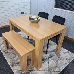 KOSY KOALA Oak Effect Dining Table Set With 2 Black Velvet Chairs & 1 Bench Dining Room Furniture in Beige - thumbnail 7