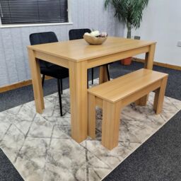 KOSY KOALA Oak Effect Dining Table Set With 2 Black Velvet Chairs & 1 Bench Dining Room Furniture in Beige - thumbnail 1