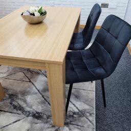 KOSY KOALA Oak Effect Dining Table Set With 2 Black Velvet Chairs & 1 Bench Dining Room Furniture in Beige - thumbnail 4