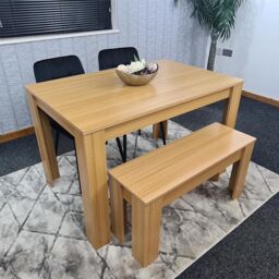 KOSY KOALA Oak Effect Dining Table Set With 2 Black Velvet Chairs & 1 Bench Dining Room Furniture in Beige - thumbnail 9
