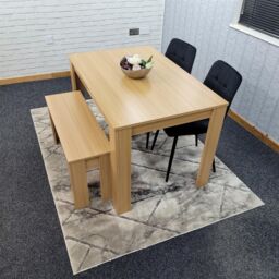 KOSY KOALA Oak Effect Dining Table Set With 2 Black Velvet Chairs & 1 Bench Dining Room Furniture in Beige - thumbnail 3