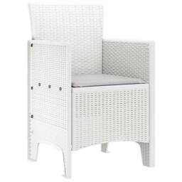 Berkfield Home Garden Chair Set of 2 White, Light Grey Plastic, Fabric Medium in White - thumbnail 4