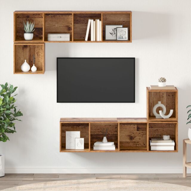 Berkfield Home Wall-mounted with Storage 4 pcs Old wood 37 x 37 x 142.5 cm Engineered wood in Brown - image 1