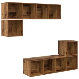 Berkfield Home Wall-mounted with Storage 4 pcs Old wood 37 x 37 x 142.5 cm Engineered wood in Brown - thumbnail 2
