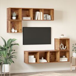 Berkfield Home Wall-mounted with Storage 4 pcs Old wood 37 x 37 x 142.5 cm Engineered wood in Brown - thumbnail 4