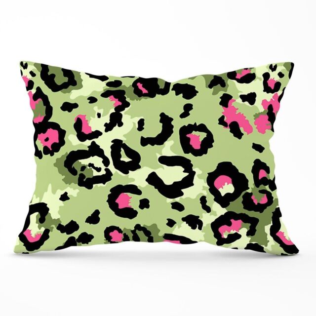 Warren Reed - Designer Green & Pink Leopard Print Cushions - Size: 60 cm x 60 cm - image 1