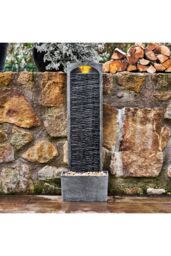 Teamson Home Large Outdoor Straight Water Feature, Modern Waterfall Effect with LED Lights, Grey - thumbnail 4