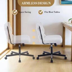 VOGREX Desk Chair with Wheels Armless Swivel, Makeup Vanity Chair Wide Seat - thumbnail 4