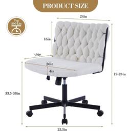 VOGREX Desk Chair with Wheels Armless Swivel, Makeup Vanity Chair Wide Seat - thumbnail 2