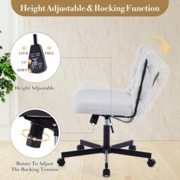 VOGREX Desk Chair with Wheels Armless Swivel, Makeup Vanity Chair Wide Seat - thumbnail 5