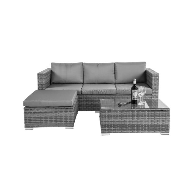 Leaper 3-Piece Grey Corner Sofa Garden Rattan Set - image 1
