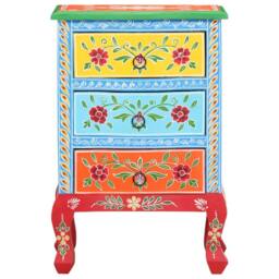 Berkfield Home Hand Painted Bedside Cabinet 40x30x60 cm Solid Mango Wood - Size: 40 x 30 x 60 cm - thumbnail 3