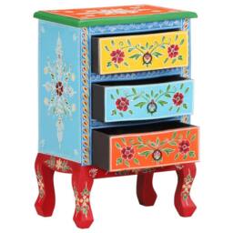 Berkfield Home Hand Painted Bedside Cabinet 40x30x60 cm Solid Mango Wood - Size: 40 x 30 x 60 cm - thumbnail 2