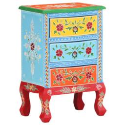 Berkfield Home Hand Painted Bedside Cabinet 40x30x60 cm Solid Mango Wood - Size: 40 x 30 x 60 cm - thumbnail 1