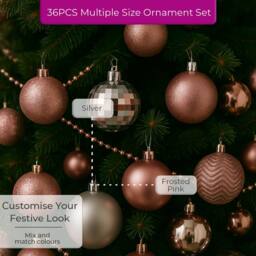 Neo Set of 36 Christmas Tree Ornaments Baubles Set in Silver - thumbnail 4