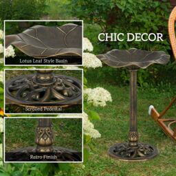 OUTSUNNY Bird Bath for Garden, Birdbath with Lotus Leaf Basin, Bronze Tone - thumbnail 6
