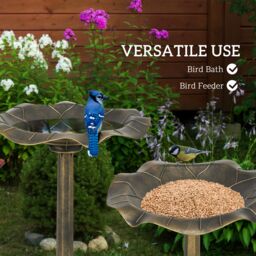 OUTSUNNY Bird Bath for Garden, Birdbath with Lotus Leaf Basin, Bronze Tone - thumbnail 4