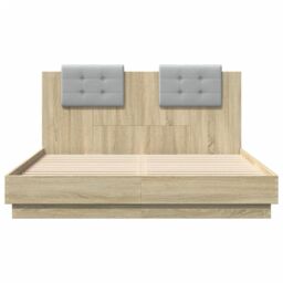 Berkfield Home Bed Frame with LED without Mattress Sonoma Oak 120x200 cm in Brown - Size: Small Double - thumbnail 6