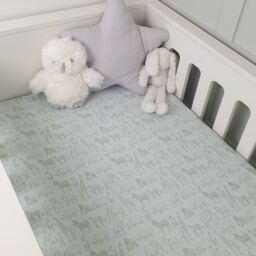 Minky Myles Baby Fitted Cot Bed Sheet. Cotton Safari Jungle Animal Sage Green Cotbed Nursery Sheet. Crease Free Baby Bedding Crib Sheets - thumbnail 1