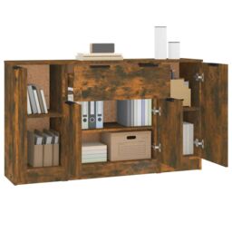 Berkfield Home Sideboards 3 pcs Smoked Oak Engineered Wood in Brown - thumbnail 4