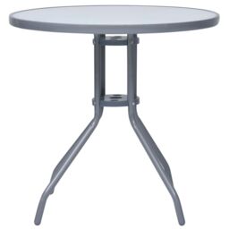 Berkfield Home Garden Table Light Grey 80 cm Steel & Glass - thumbnail 2