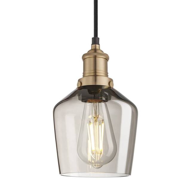 Industville Brooklyn Smoked Glass Schoolhouse Pendant Light - 5.5 Inch - Mocha in Metallic Gold - Size: Medium - image 1