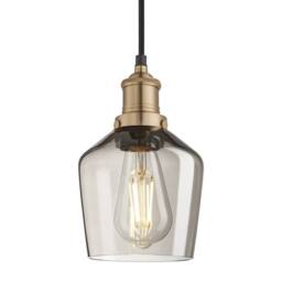 Industville Brooklyn Smoked Glass Schoolhouse Pendant Light - 5.5 Inch - Mocha in Metallic Gold - Size: Medium - thumbnail 1