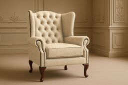 Somnior Classic Chesterfield Arm Chair Dapple Fabric UK Manufactured in Cream - Size: 1 Seater - thumbnail 2