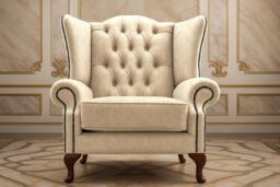 Somnior Classic Chesterfield Arm Chair Dapple Fabric UK Manufactured in Cream - Size: 1 Seater