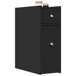 Berkfield Home Narrow Bathroom Cupboard with Wheels Black Engineered Wood - thumbnail 1