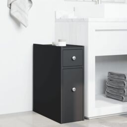 Berkfield Home Narrow Bathroom Cupboard with Wheels Black Engineered Wood - thumbnail 3