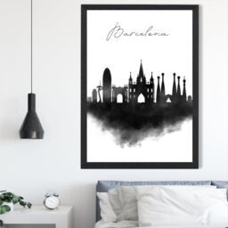 ARTZE Barcelona Watercolour Skyline City Framed Print SIZE: A4 with Black Frame - thumbnail 2