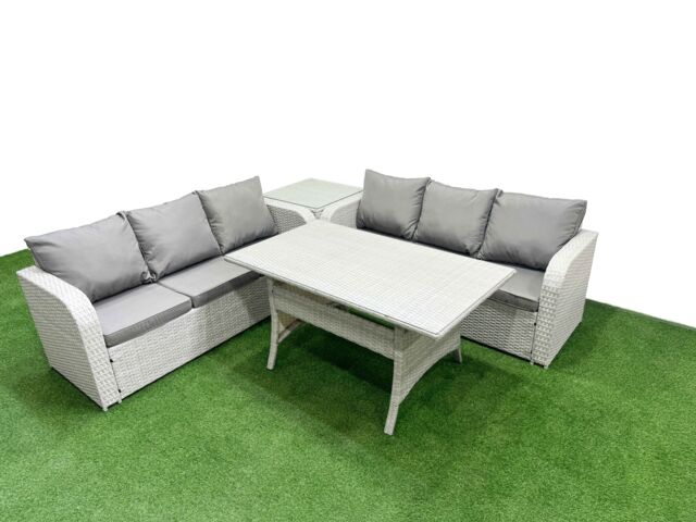 Fimous Outdoor Garden Furniture Sets 6 Seater Wicker Rattan Furniture Sofa Sets w/ Rectangular Dining Table high Back Lounge Sofa Side Table Light - image 1
