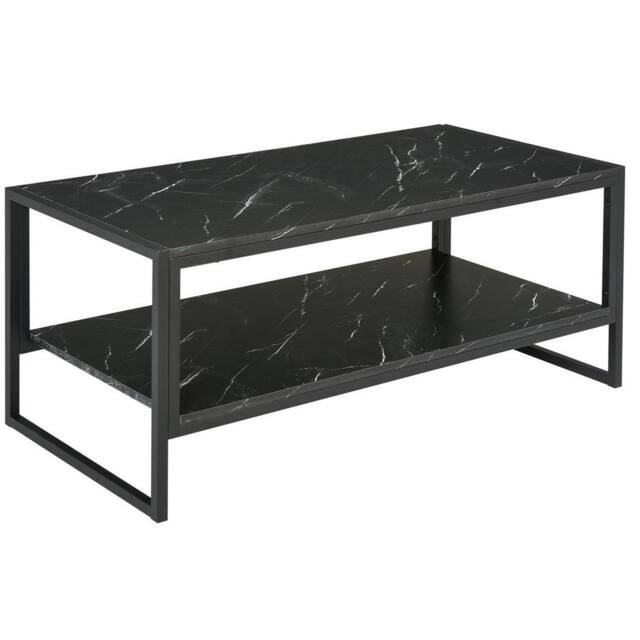 KORVIXA Two-Tier Marble Effect Coffee Table in Black - Size: 100 cm x 100 cm - image 1