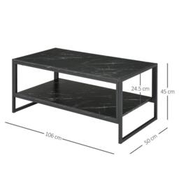 KORVIXA Two-Tier Marble Effect Coffee Table in Black - Size: 100 cm x 100 cm - thumbnail 2