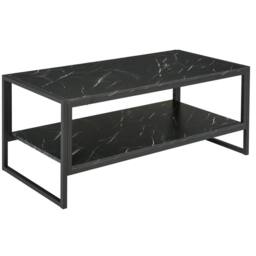 KORVIXA Two-Tier Marble Effect Coffee Table in Black - Size: 100 cm x 100 cm - thumbnail 1