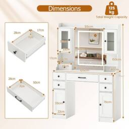 Costway Modern Dressing Table Vanity Desk with Mirror & Lights in White - thumbnail 5