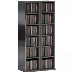 KORVIXA High‑Gloss‑Black Set of 2 CD Storage Units with Adjustable Shelves in Black - Size: 100 cm x 100 cm - thumbnail 1