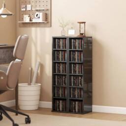 KORVIXA High‑Gloss‑Black Set of 2 CD Storage Units with Adjustable Shelves in Black - Size: 100 cm x 100 cm - thumbnail 3
