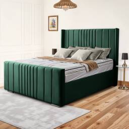 UK Bed Furniture Balmoral Wingback Upholstered Bed with 48 Inch Headboard Slatted Base in Green - Size: King - thumbnail 1