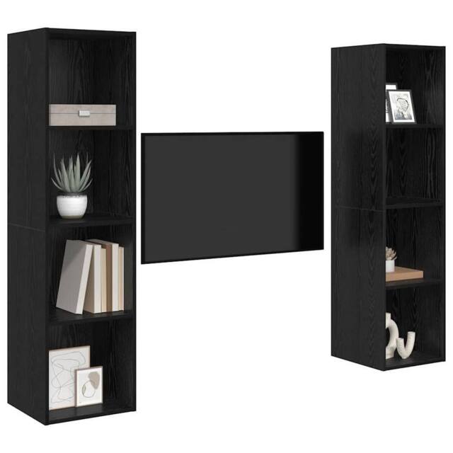 Berkfield Home TV Cabinet 2 pcs Black 37 x 37 x 142.5 cm Engineered wood - image 1