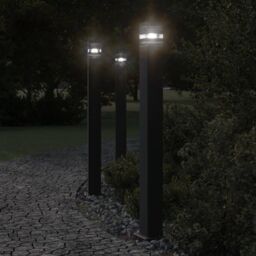Berkfield Home Outdoor Floor Lamps with Sensors 3pcs Black 110 cm Aluminium
