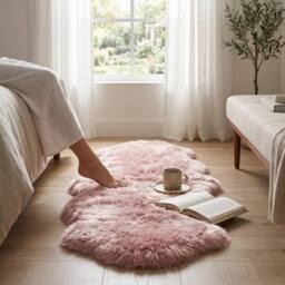 Infinity Leather Luxury Genuine Sheepskin Double Natural Fluffy Soft Real Wool Rug in Pink - Size: 180 cm x 60 cm - thumbnail 2