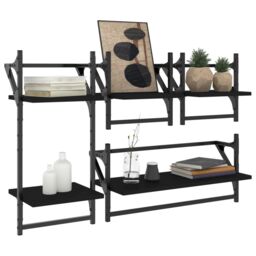 Berkfield Home 4 Piece Wall Shelf Set with Bars Black Engineered Wood - thumbnail 3