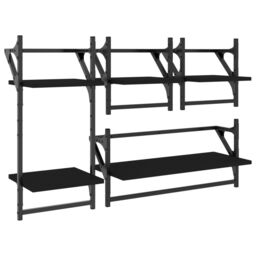 Berkfield Home 4 Piece Wall Shelf Set with Bars Black Engineered Wood - thumbnail 2