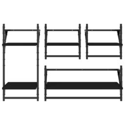 Berkfield Home 4 Piece Wall Shelf Set with Bars Black Engineered Wood - thumbnail 4