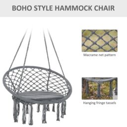 OUTSUNNY Macrame Hanging Chair Swing Hammock for Indoor & Outdoor Use in Grey - thumbnail 4