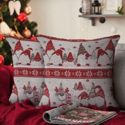 Velosso Standing Gonks Filled Christmas Cushion in Grey - Size: 43 cm x 43 cm - thumbnail 1