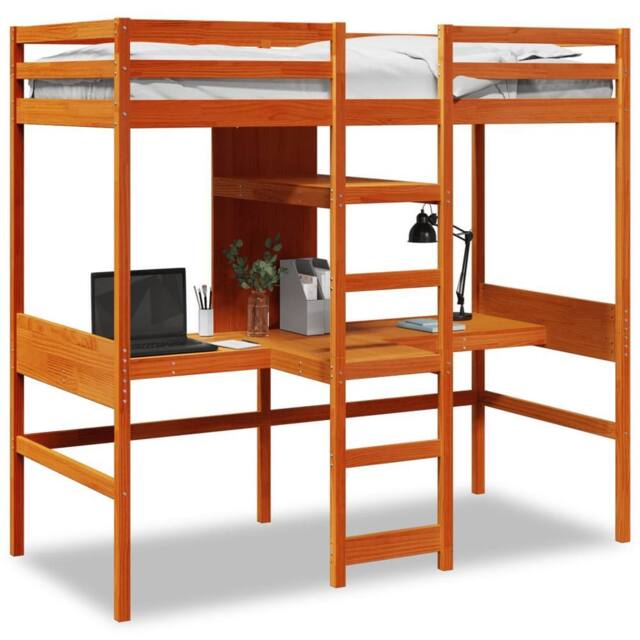 Berkfield Home Loft Bed Frame without Mattress Wax Brown 75x190cm Solid Wood Pine - Size: 75x190 cm - image 1